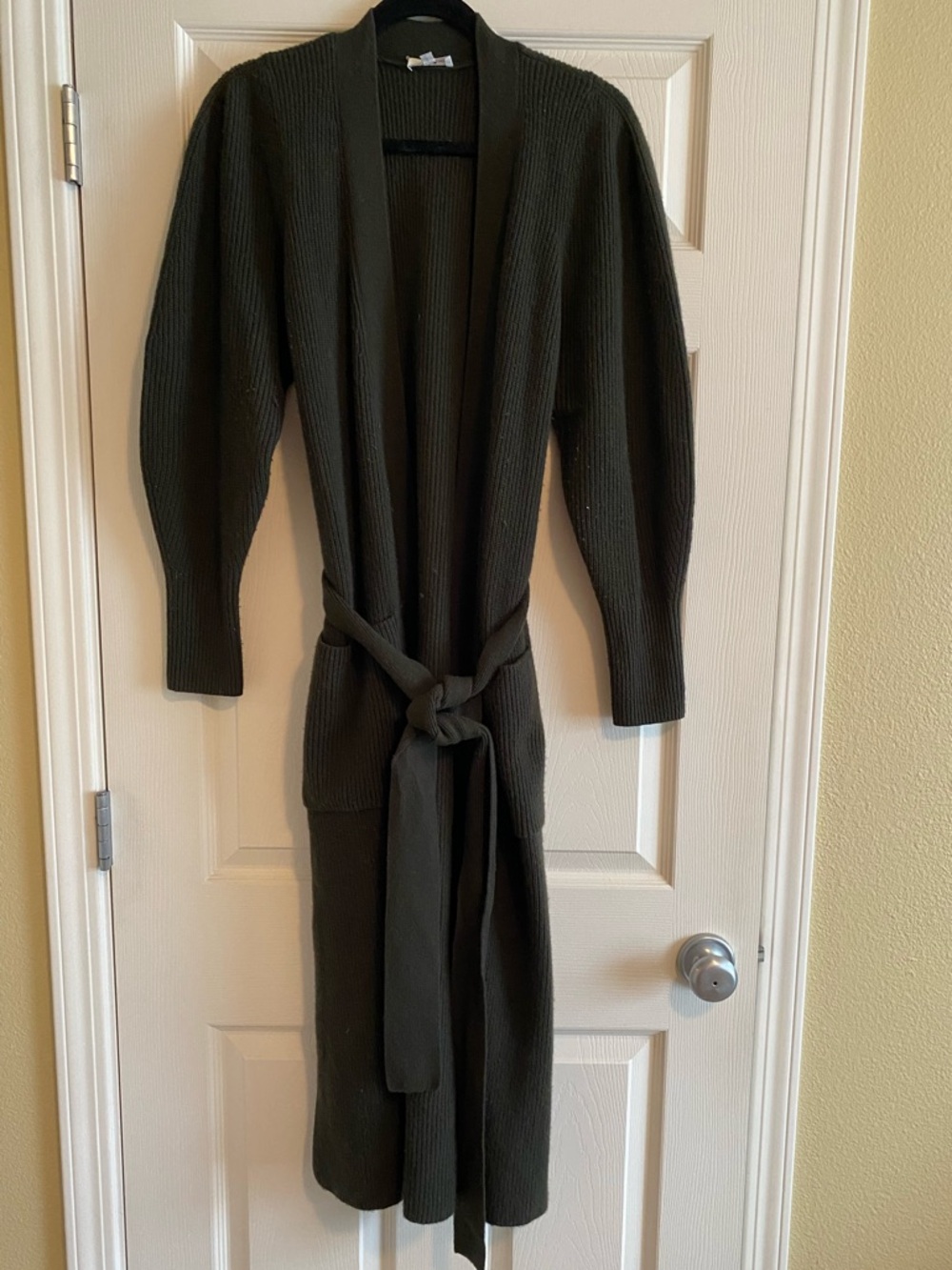 A.L.C. Nora Belted Wool-Blend Cardigan in Khaki Dark Olive Green (size S)
